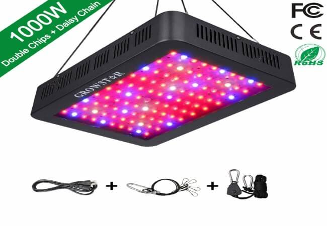 1000W LED Grow Light, Growstar Double Chips LED Grow Lamp Full Spectrum for Hydroponic Indoor Plants Flower and Veg with UV IR Daisy Chain (12-Band)