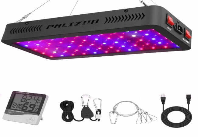 Phlizon Newest 600W LED Plant Grow Light,with Thermometer Humidity Monitor,with Adjustable Rope,Full Spectrum Double Switch Plant Light for Indoor Plants