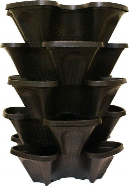 Large 5 Tier Vertical Garden Tower - 5 Black Stackable Indoor Outdoor Hydroponic and Aquaponic Planters
