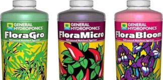 General Hydroponics Flora Grow, Bloom, Micro Combo Fertilizer set, 1 Quart